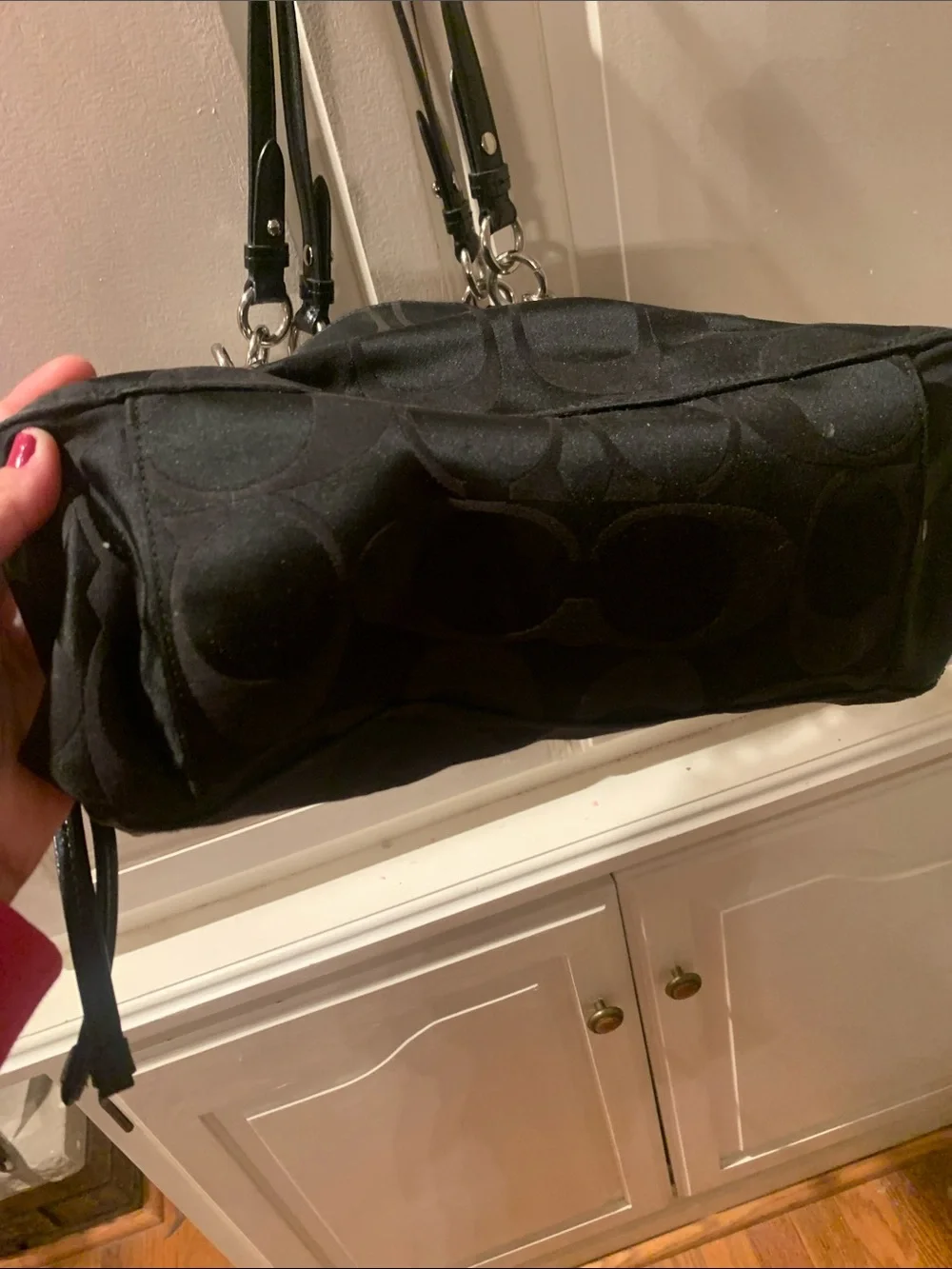 Coach Black Signature Shoulder Bag with Chain-Link Straps